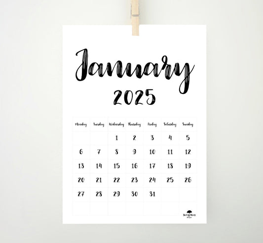 Painted 2025 Calendar, Monthly Printable Calendar