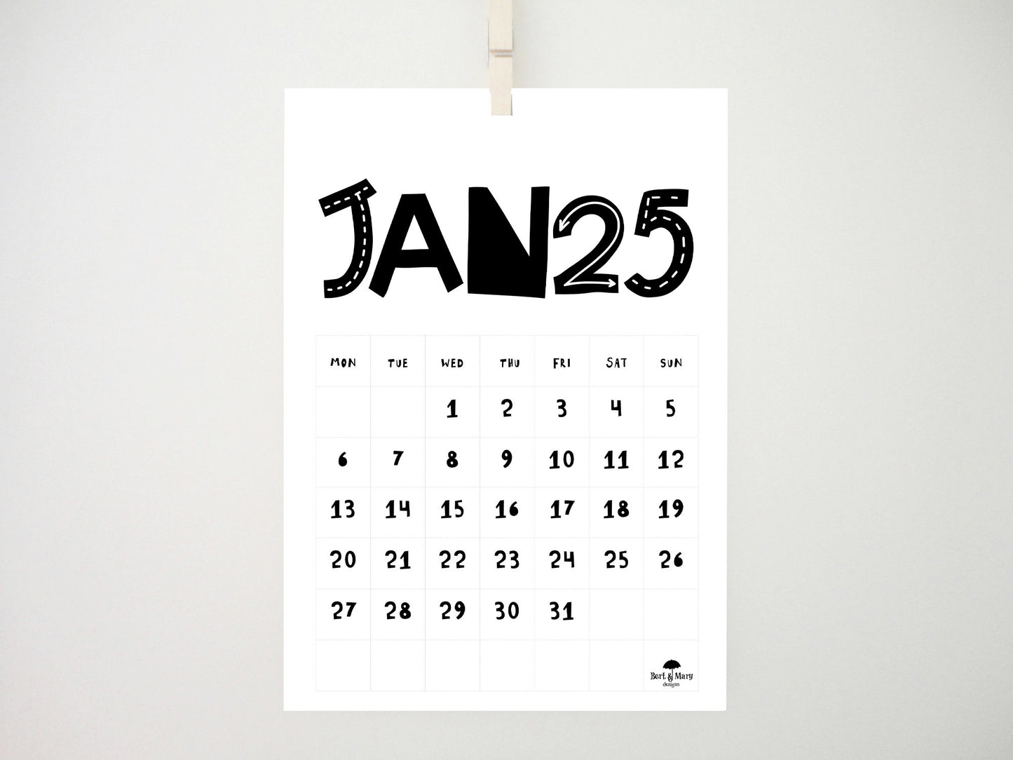 Tall Scandi 2025 Printable Calendar, 2025 Calendar