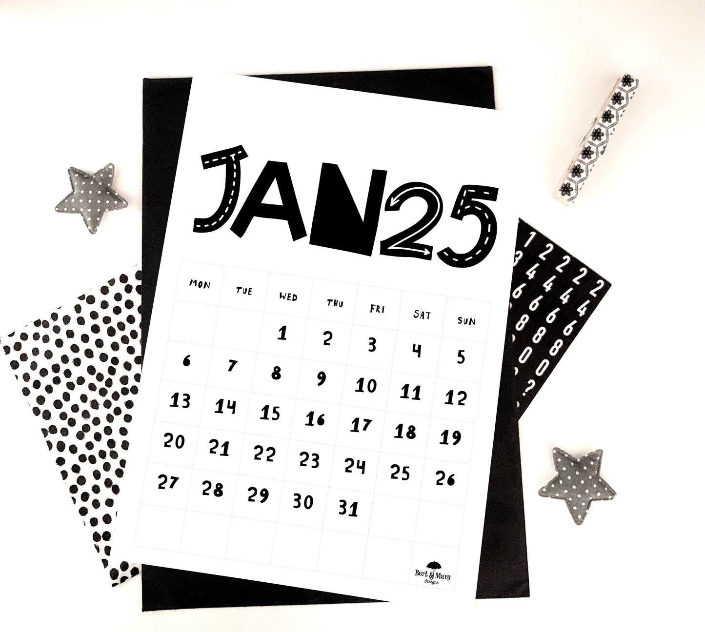 Tall Scandi 2025 Printable Calendar, 2025 Calendar