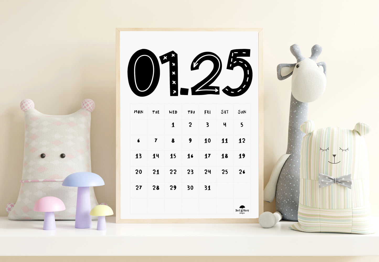 Tall Numbers Printable Calendar, 2025 Calendar