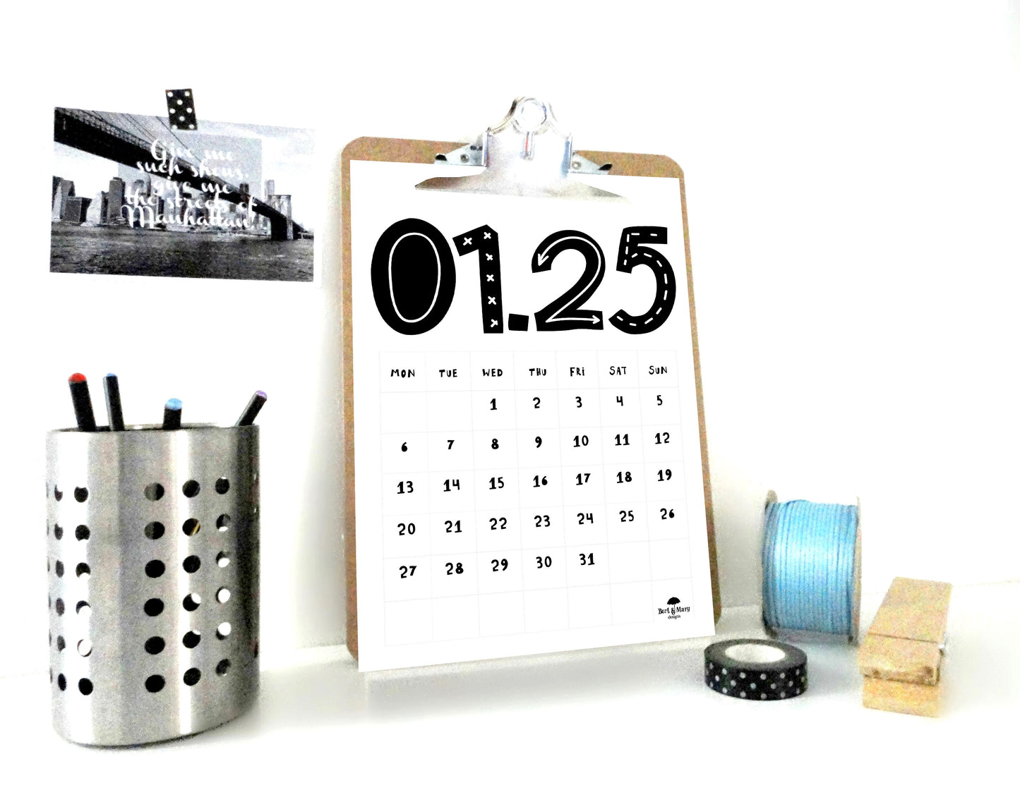 Tall Numbers Printable Calendar, 2025 Calendar