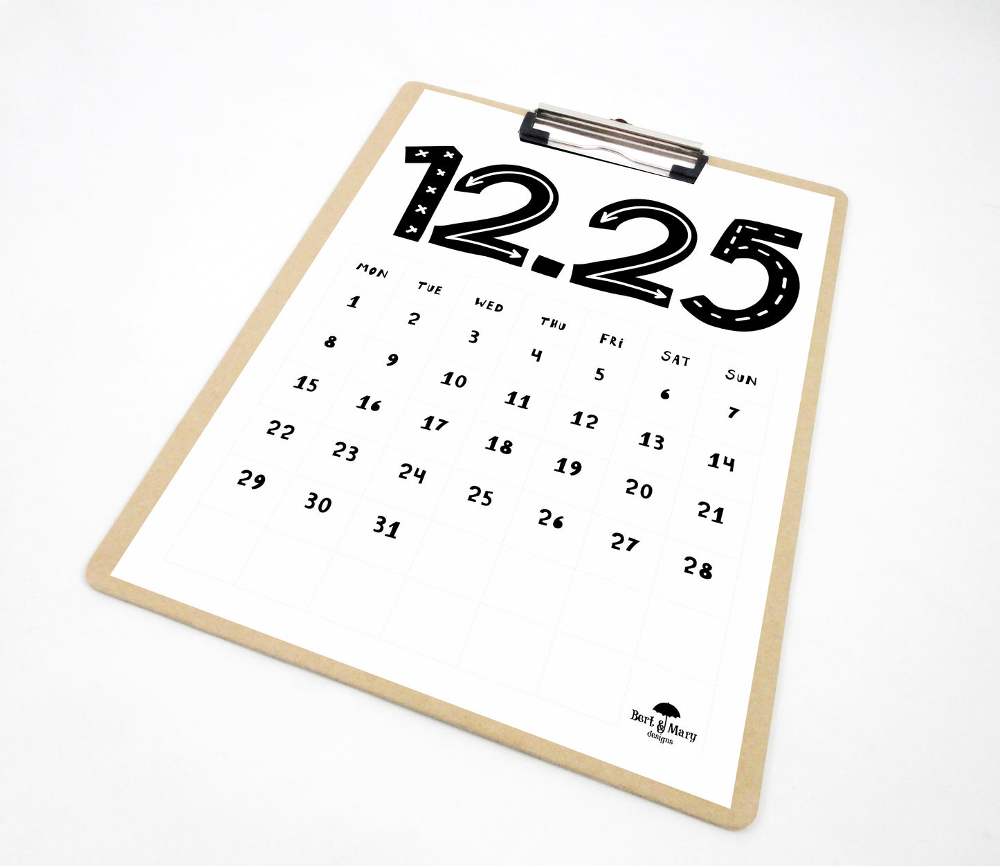 Tall Numbers Printable Calendar, 2025 Calendar