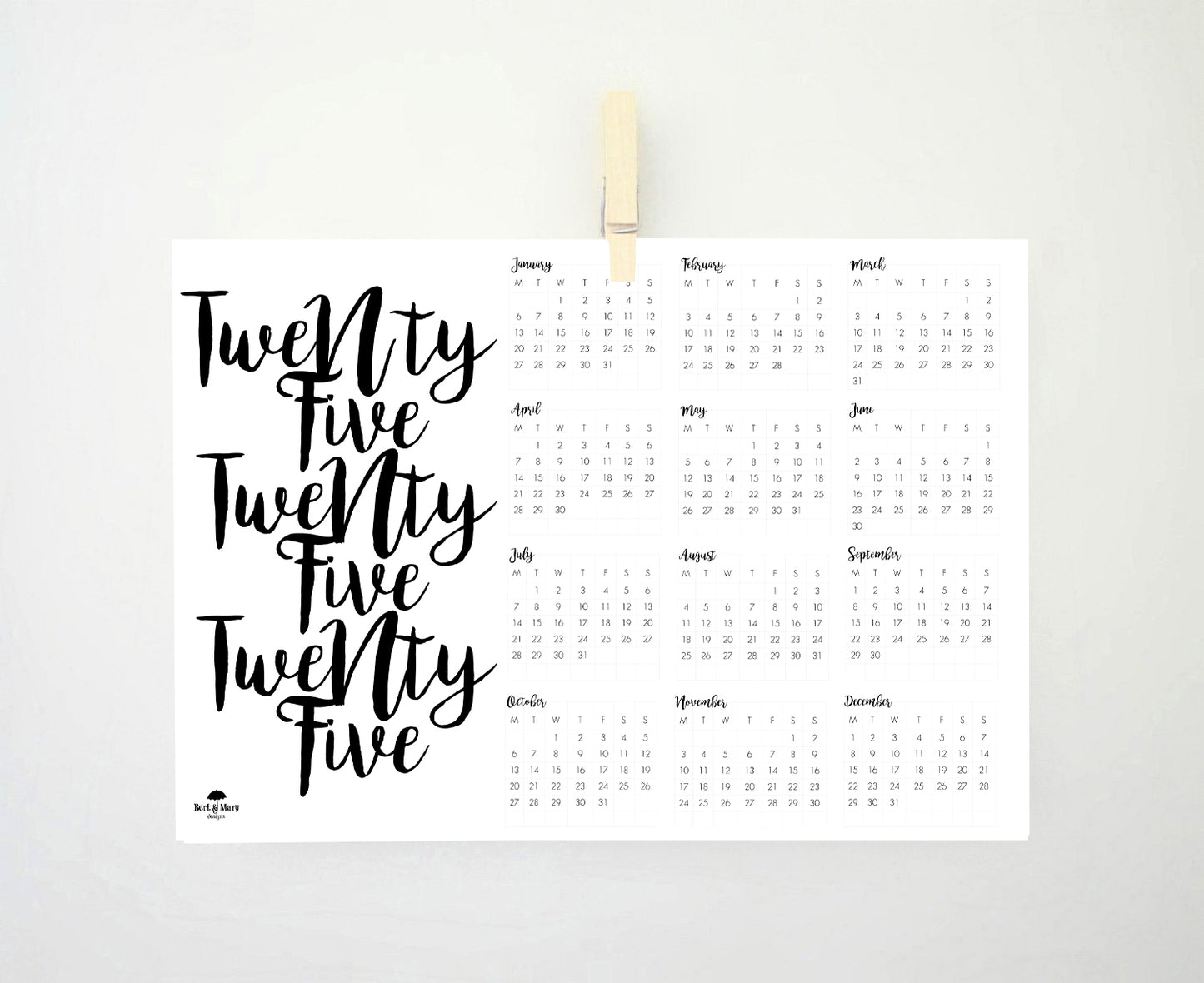 Twenty Five Twenty Five Digital Calendar, 2025 Printable Calendar