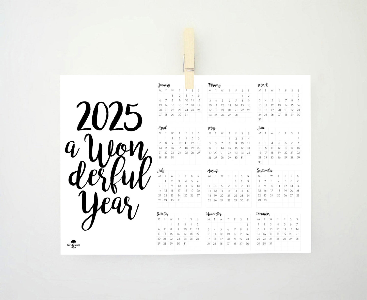 Wonderful Year 2025 Calendar, Printable Calendar