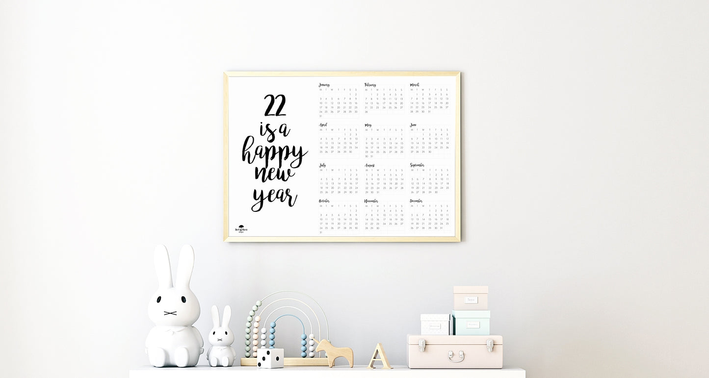 22 Happy New Year Calendar, 2022 Printable Calendar, 2022 Planner