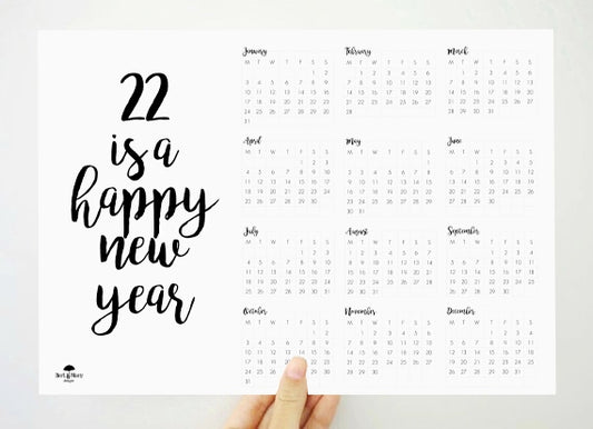 22 Happy New Year Calendar, 2022 Printable Calendar, 2022 Planner