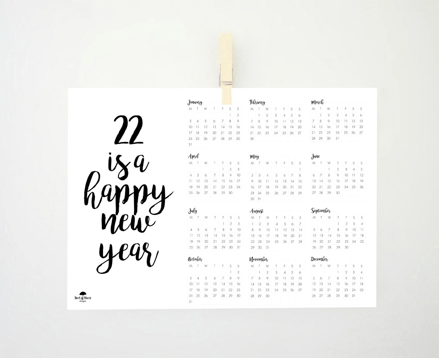 22 Happy New Year Calendar, 2022 Printable Calendar, 2022 Planner