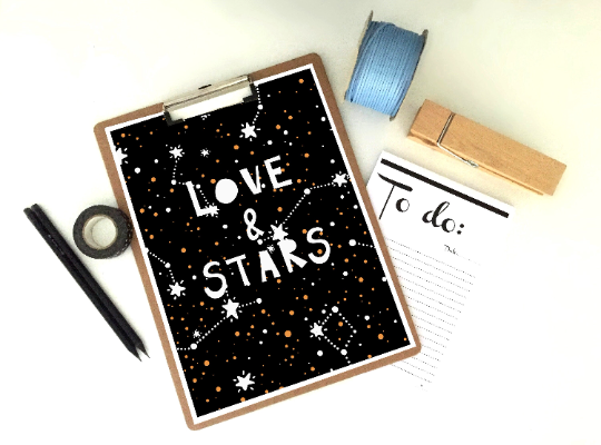 Love and Stars Art Print, Stars Poster