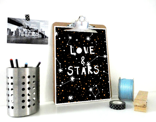 Love and Stars Art Print, Stars Poster