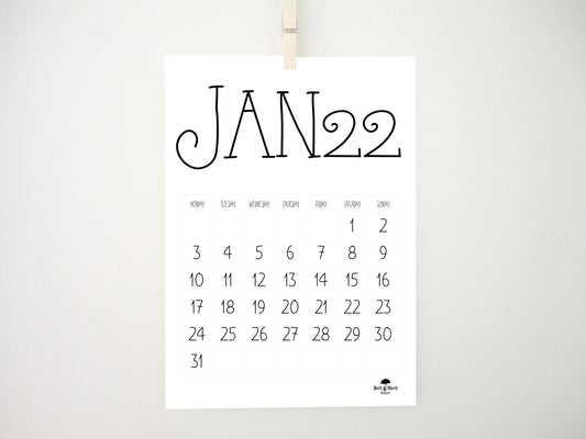 Slim Calendar 2022, 2022 Printable Calendar, Digital Planner