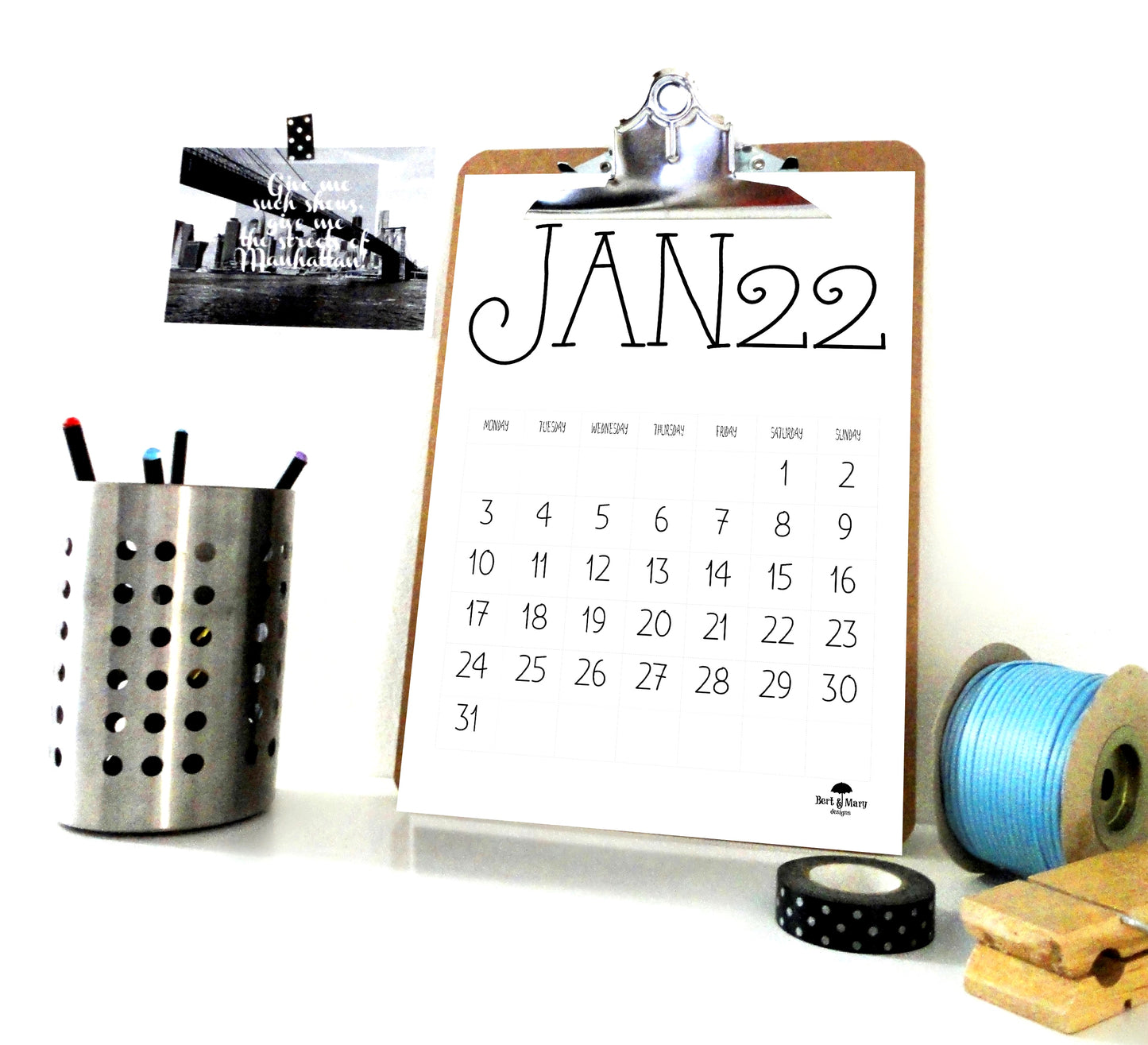 Slim Calendar 2022, 2022 Printable Calendar, Digital Planner