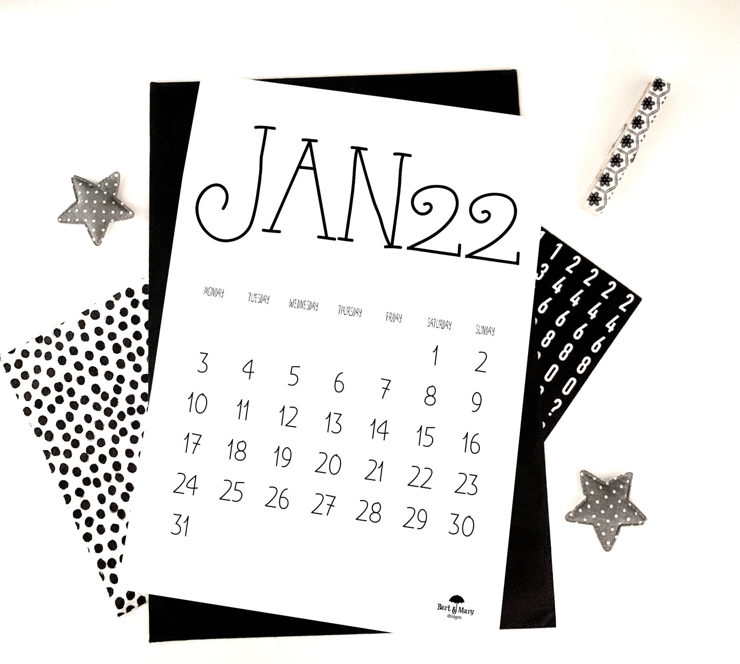 Slim Calendar 2022, 2022 Printable Calendar, Digital Planner