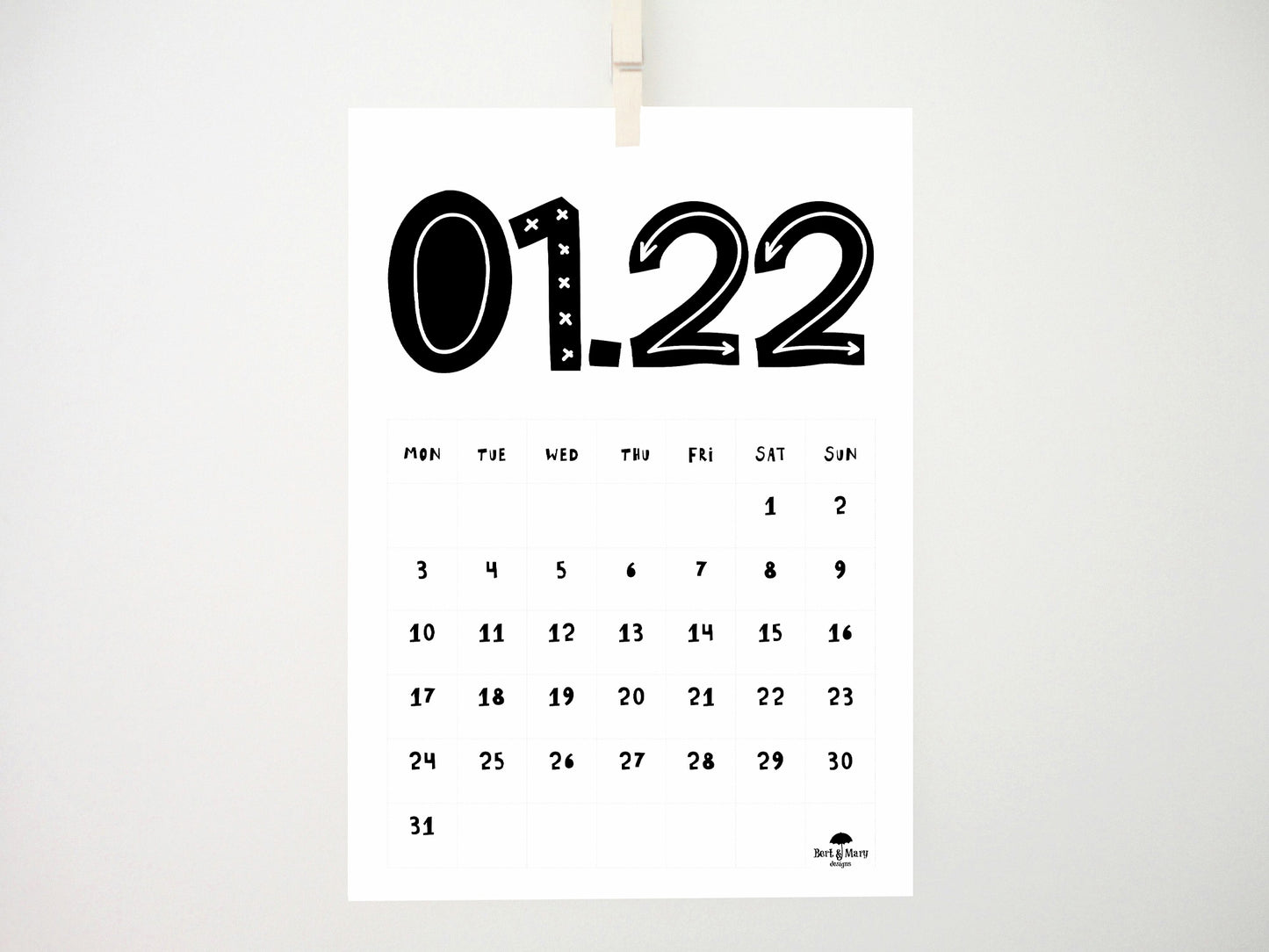 Tall Scandi 2022 Printable Calendar, 2022 Calendar