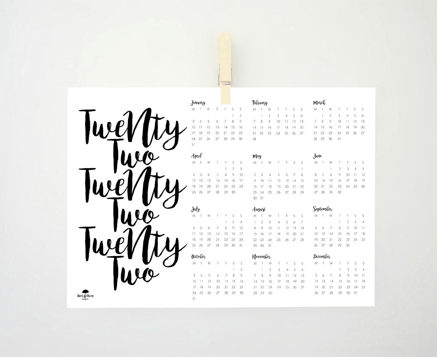 20Two Printable Calendar, 2022 Calendar, 2022 Monthly Planner