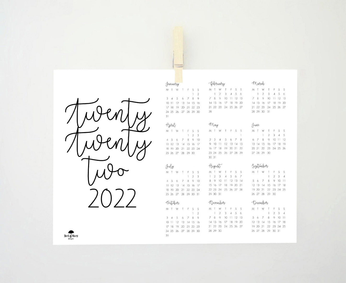 Twenty Twenty Two Calendar, 2022 Printable Calendar, 2022 Planner