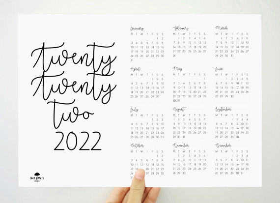 Twenty Twenty Two Calendar, 2022 Printable Calendar, 2022 Planner