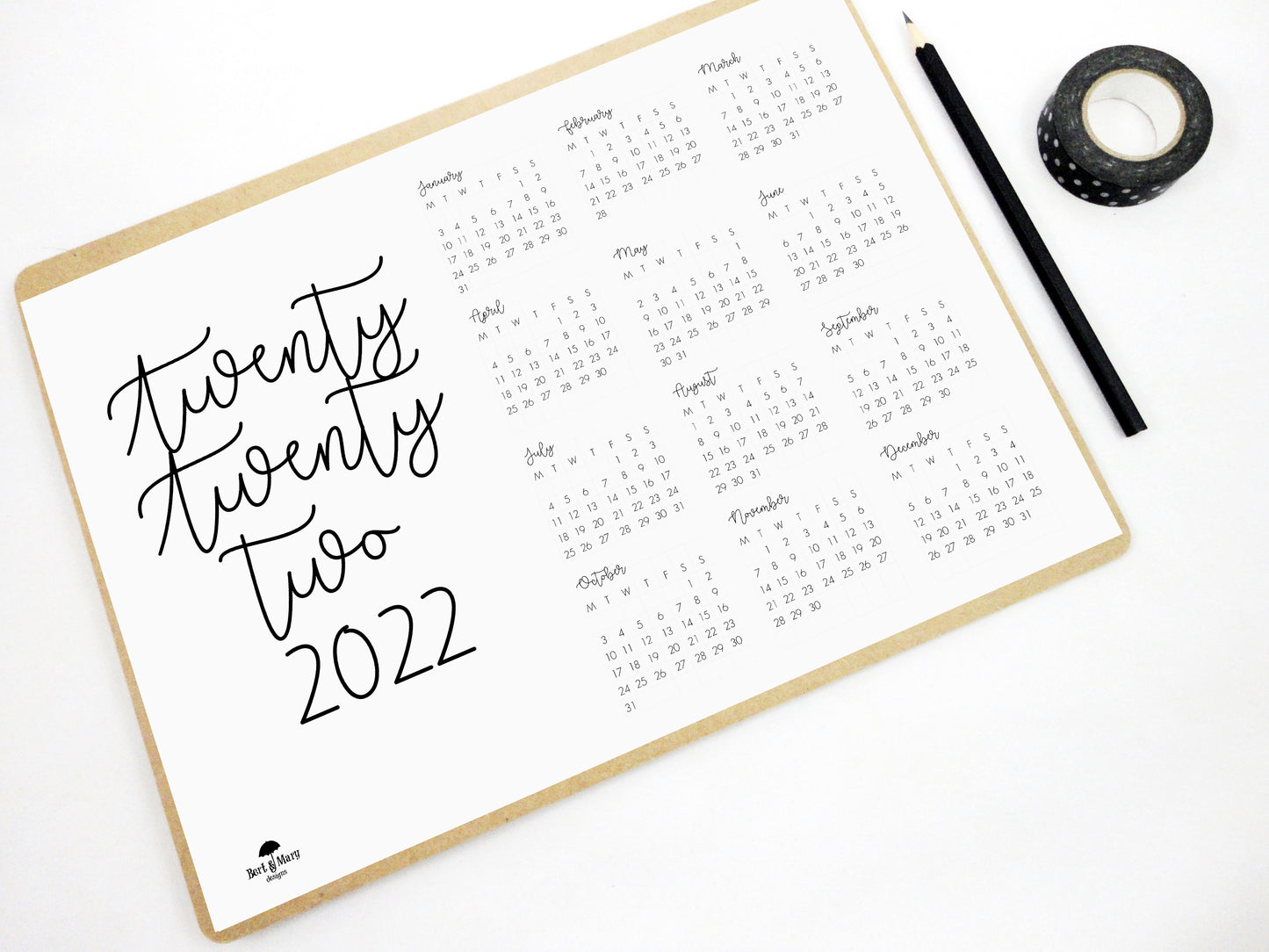 Twenty Twenty Two Calendar, 2022 Printable Calendar, 2022 Planner