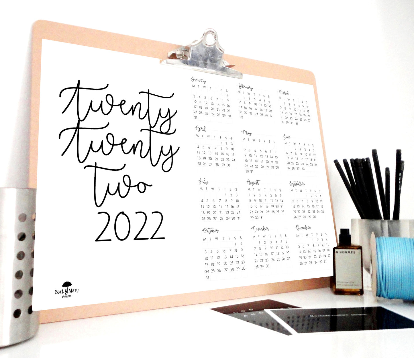 Twenty Twenty Two Calendar, 2022 Printable Calendar, 2022 Planner