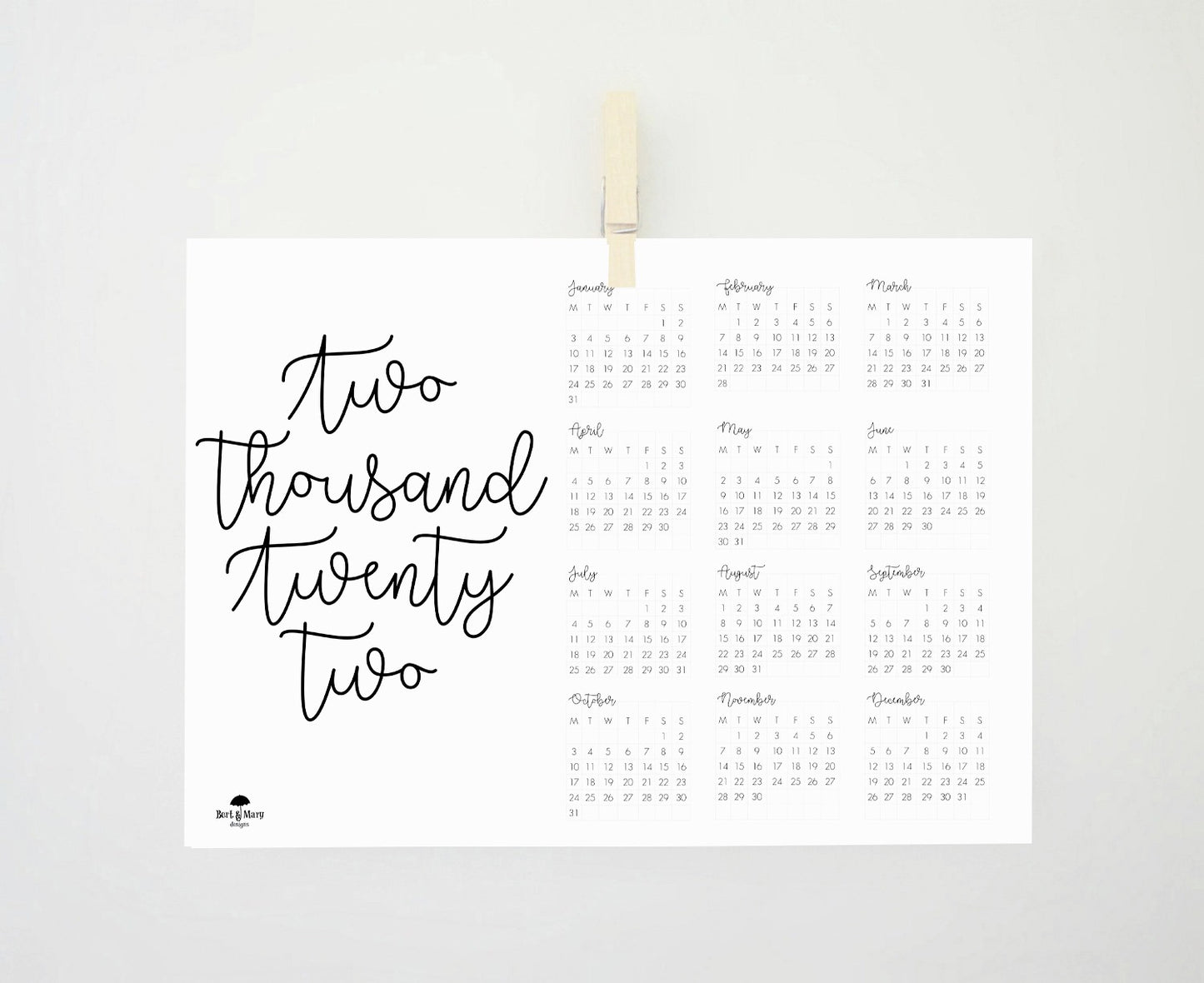 Two Thousand Twenty Two Calendar, 2022 Printable Calendar